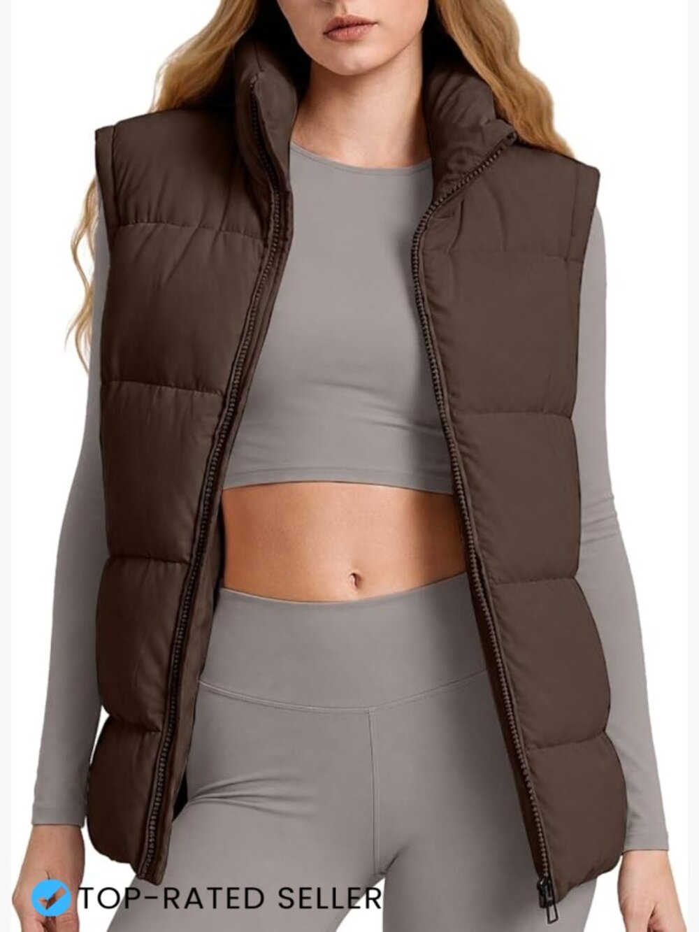 Quilted Puffer Vest Sleeveless Zip Up Relaxed Fit Warm Layering Winter Outerwear